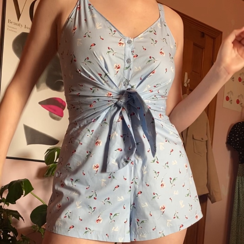 light blue VOGE Boutique floral printed romper